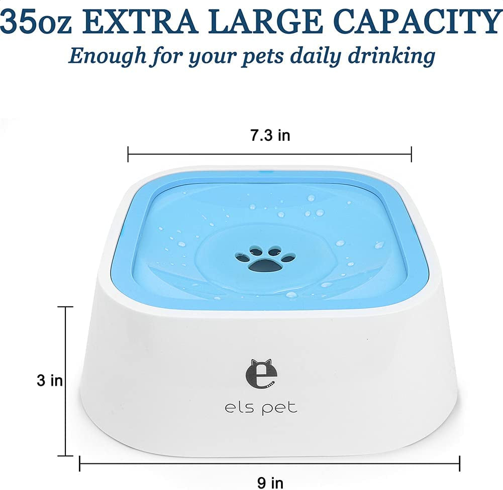 Dog Bowl Slow Water Feeder No-Spill Pet Water Bowl 35Oz (1L) Splash Proof anti Spill Slow Feeder Dish Vehicle Carried Bowl for Dogs/Cats/Pets (Blue)