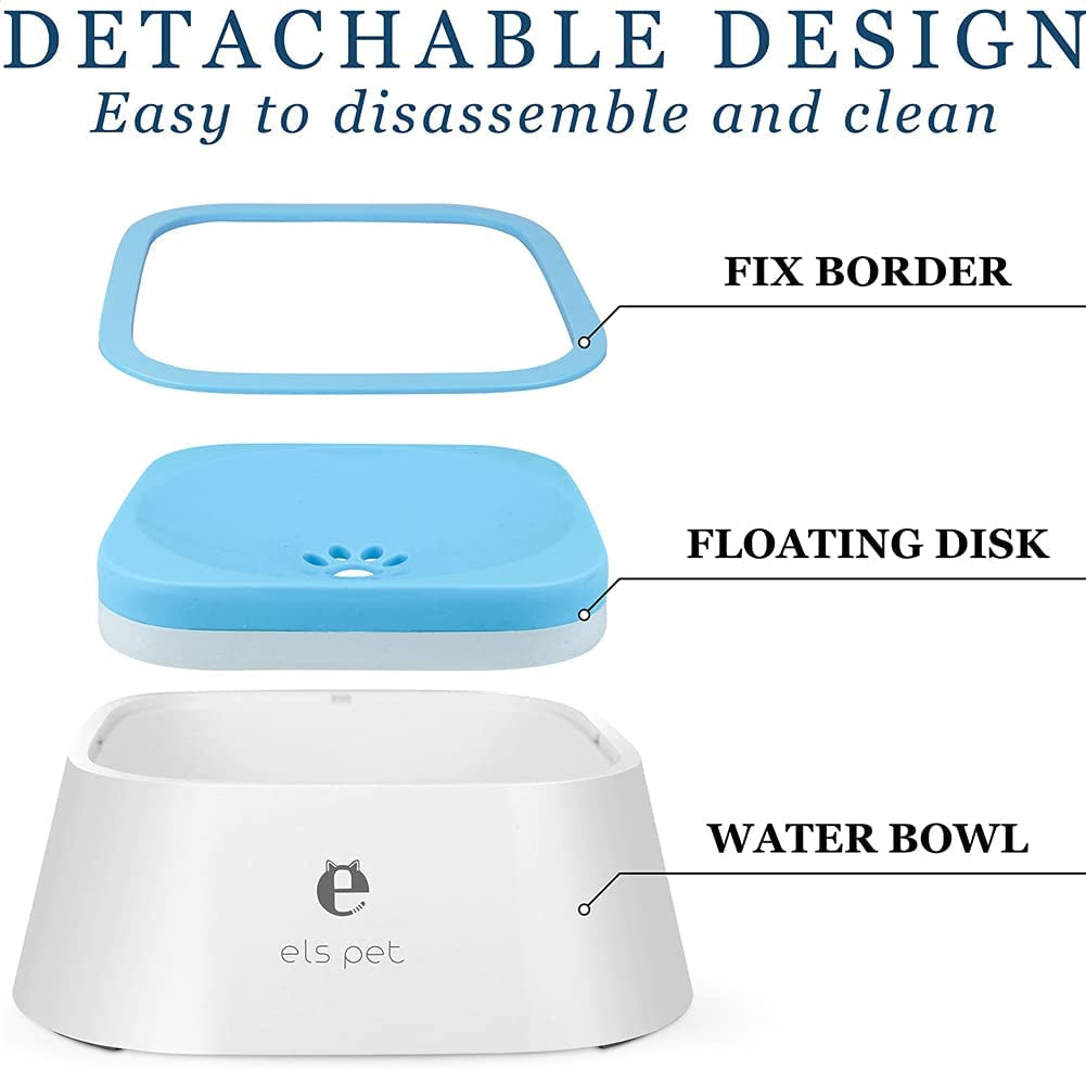 Dog Bowl Slow Water Feeder No-Spill Pet Water Bowl 35Oz (1L) Splash Proof anti Spill Slow Feeder Dish Vehicle Carried Bowl for Dogs/Cats/Pets (Blue)